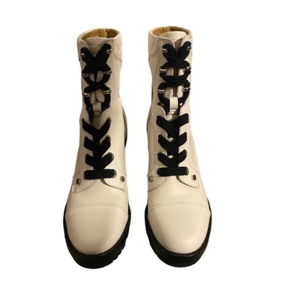 Marc Fisher Leather Combat Boots In Ivory Wyomi Style - Picture 2 of 11